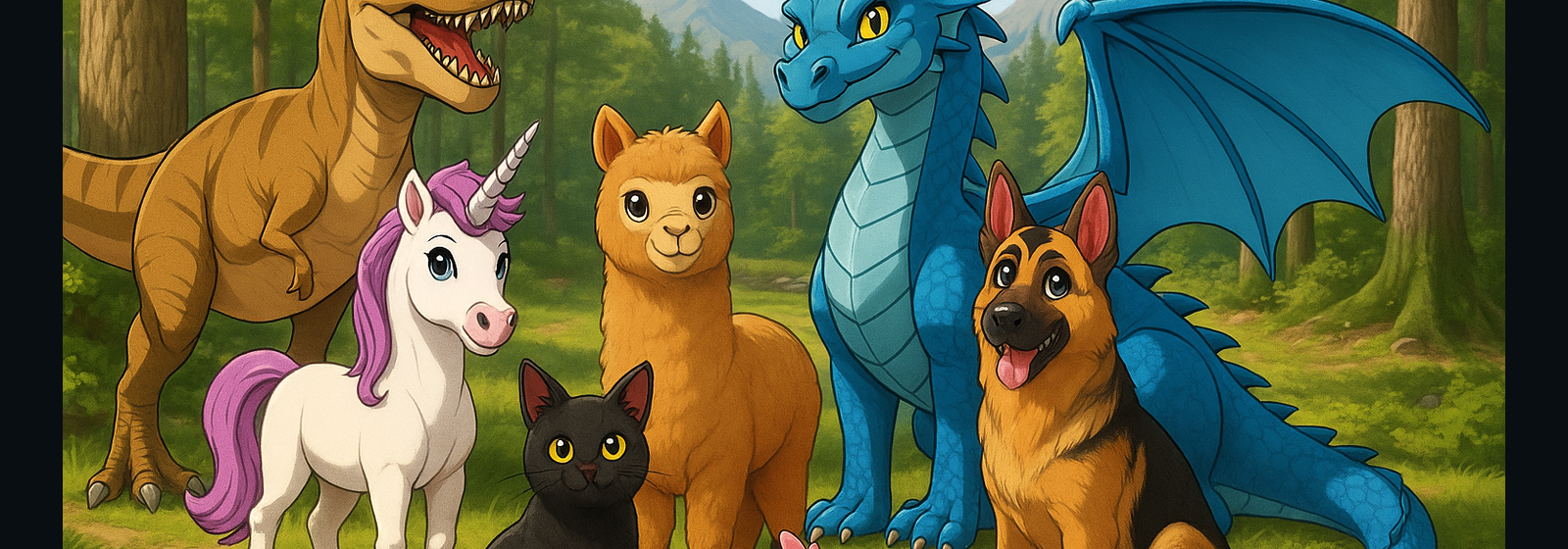 Pally friends in a wide forest banner